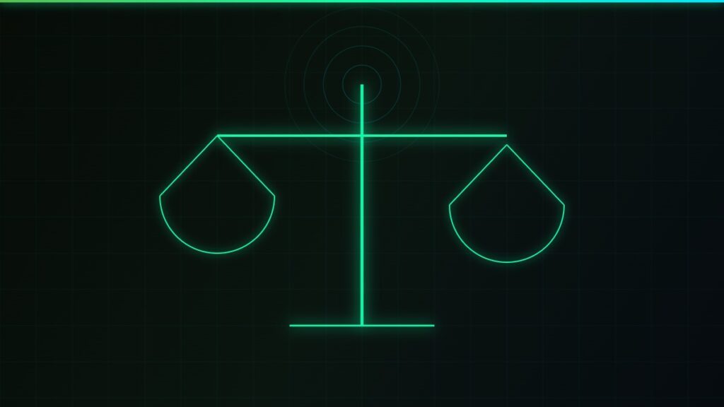 Law firm marketing neon scales of justice abstract